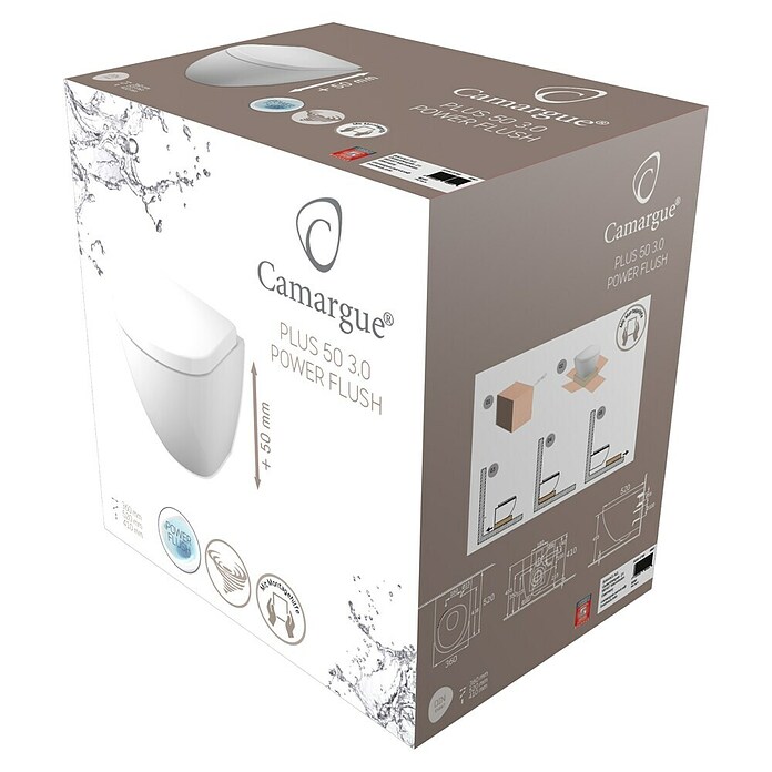 Camargue Wand-WC-Set Plus 50 3.0 (Spülrandlos, WC Abgang: Waagerecht, Weiß) | BAUHAUS