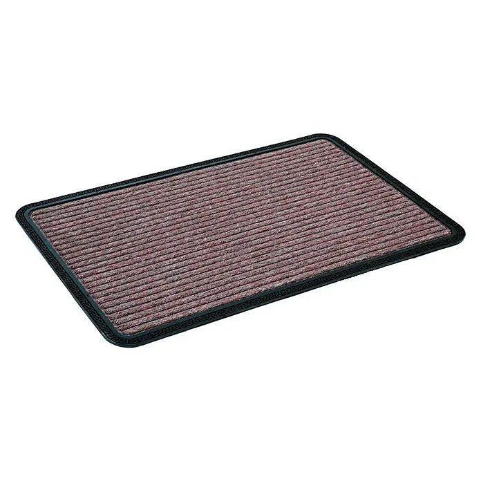 Astra Fußmatte Border Star - Braun, 40 x 60 cm, 70 % Polypropylen, 30 % Gummi - Ein rechteckiger Türvorleger mit gerippter Oberfläche und einem dekorativen, schwarzen Randmuster.