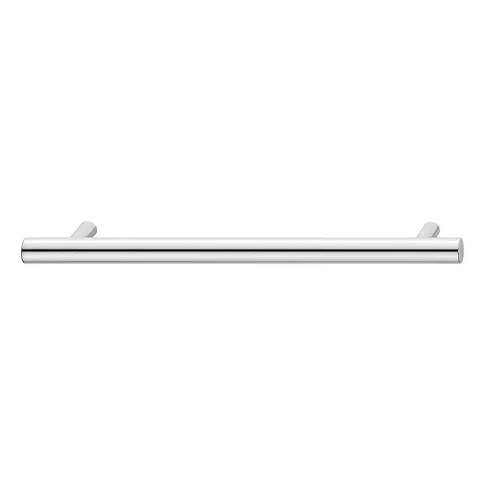 Häfele Tirador para muebles - Tipo de tirador del mueble: Barra, Acero, Cromado, Distancia entre orificios: 128 mm - Se muestra una barra de toalla elegante y pulida de acero inoxidable, su diseño minimalista se adapta perfectamente a los baños contemporáneos.