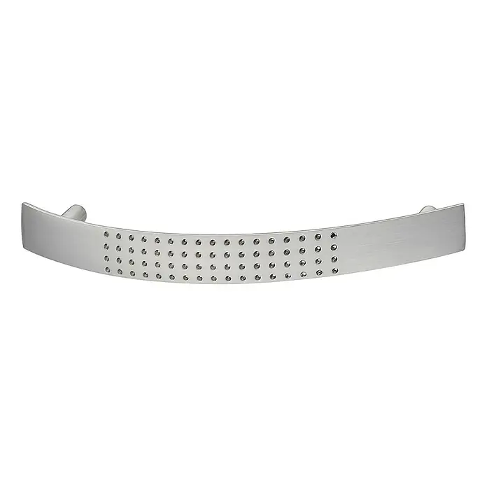 Häfele Tirador para muebles - Tipo de tirador del mueble: Estribo, L x An x Al: 160 x 17 x 29 mm, Distancia entre orificios: 128 mm - Tirador para muebles curvado de color plateado con un diseño perforado, ideal para diseños modernos y fácil montaje.