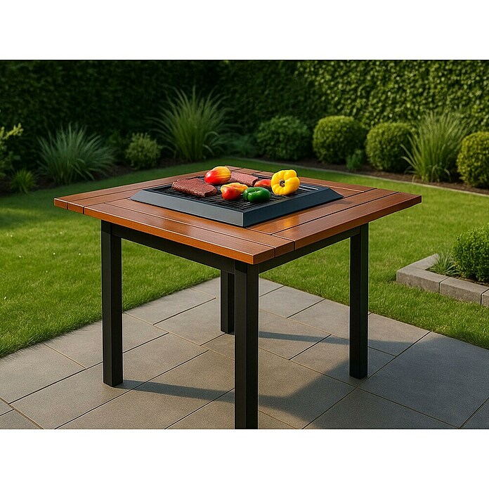 Purline Holzkohlegrill mit EFP54-Tabelle (L x B: 100 x 100 cm, Stahl, Schwarz/Braun) | BAUHAUS