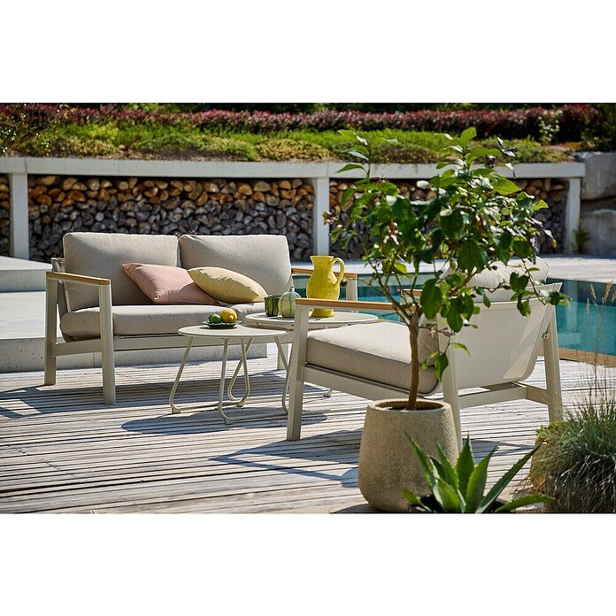 Sunfun Solo Loungesofa 2-Sitzer (B x T x H: 136 x 84,5 x 62,5 cm, Aluminium, Olefin, Light-Greige) | BAUHAUS