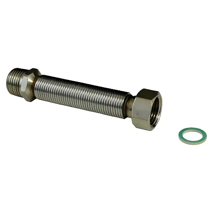 Flexrohr - Gewinde: ¾″, 200 mm - 410 mm, Edelstahl - Flexibler Metallschlauch mit Gewindeanschlüssen und Dichtung für Sanitäranwendungen. Ideal für den Anschluss von Wasserhähnen oder Heizkörpern.