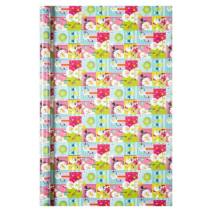 Duni Geschenkpapier - 70 x 200 cm, Papier, Christmas Time - Festliche Geschenkpapierrolle mit einem verspielten Schneemann-Motiv, ideal zum Verpacken von Weihnachtsgeschenken und für festliche Anlässe.