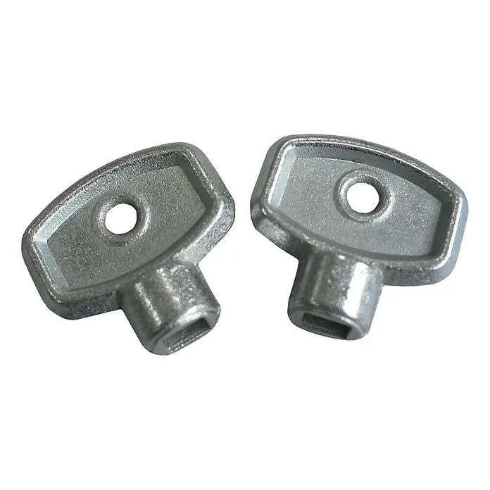 Entlüftungsschlüssel - Innenvierkant: 5 mm, 2 Stk. - Zwei silberfarbene Gasventilschlüssel mit rechteckigem Kopf und quadratischem Anschlussloch.