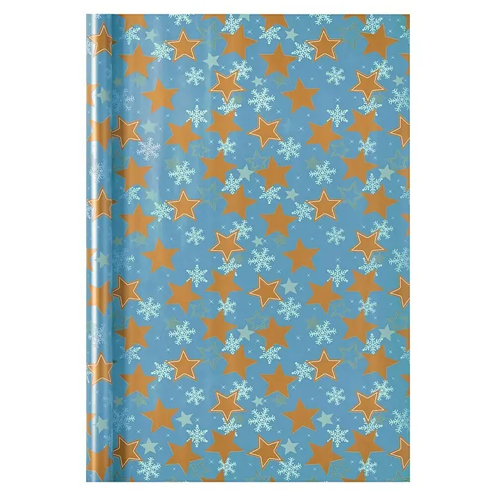 Duni Geschenkpapier - 70 x 200 cm, Christmas Stars - Geschenkpapier mit Sternen und Schneeflocken in Blau- und Goldtönen für festliche Geschenkverpackungen.
