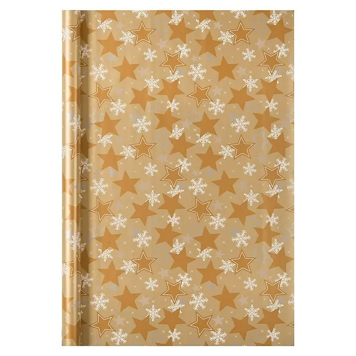 Duni Geschenkpapier - 70 x 200 cm, Christmas Stars - Goldene Geschenkpapierrolle mit Stern- und Schneeflockenmuster, perfekt für festliche Anlässe, um Geschenke stilvoll zu verpacken.