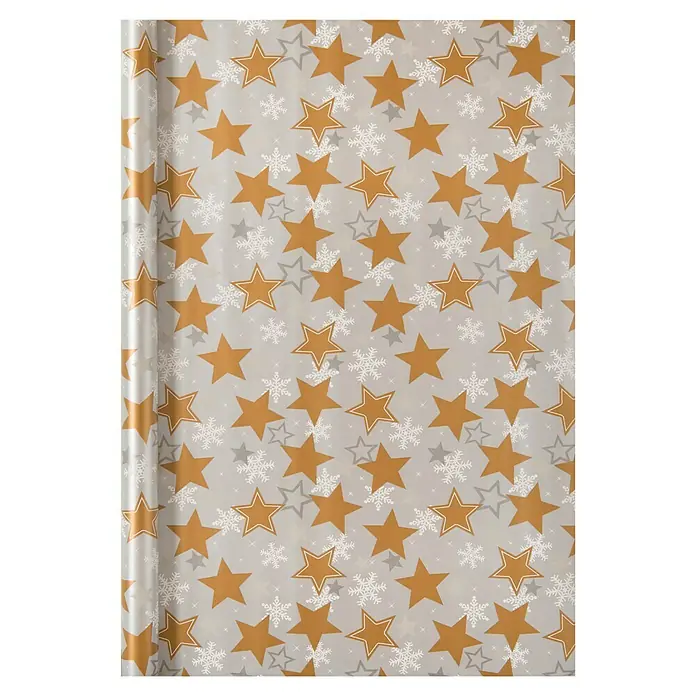 Duni Geschenkpapier - 70 x 200 cm, Christmas Stars - Rolle Geschenkpapier mit goldenen Sternen und Schneeflocken für festliche Geschenkverpackungen.
