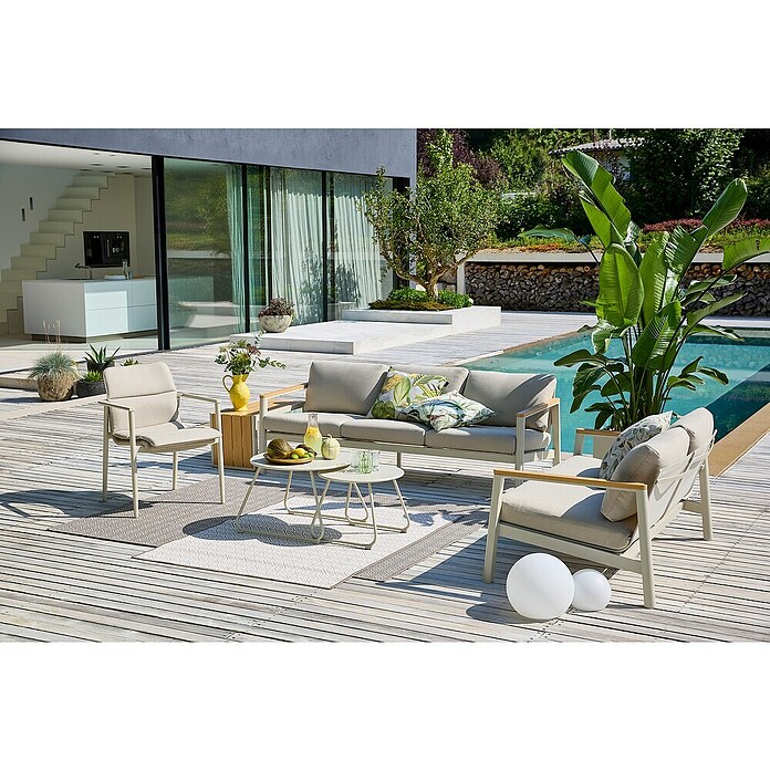 Sunfun Solo Loungesofa 3-Sitzer (B x T x H: 199 x 84,5 x 62,5 cm, Aluminium, Olefin, Light-Greige) | BAUHAUS