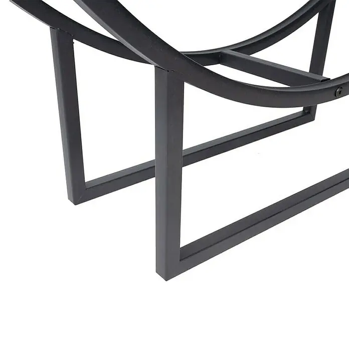 Floordirekt Kaminholzregal Santorini 92 x 21 x 55 cm - Metall, Schwarz - Detailaufnahme des Metallgestells eines Brennholzständers, das Stabilität und modernes Design vereint.