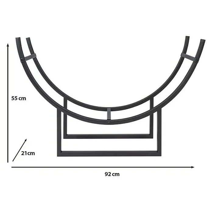 Floordirekt Kaminholzregal Santorini 92 x 21 x 55 cm - Metall, Schwarz - Abgebildet ist ein Brennholzregal aus Metall in Schwarz. Es hat eine Breite von 92 cm und eine Höhe von 55 cm. Die Tiefe beträgt 21 cm.
