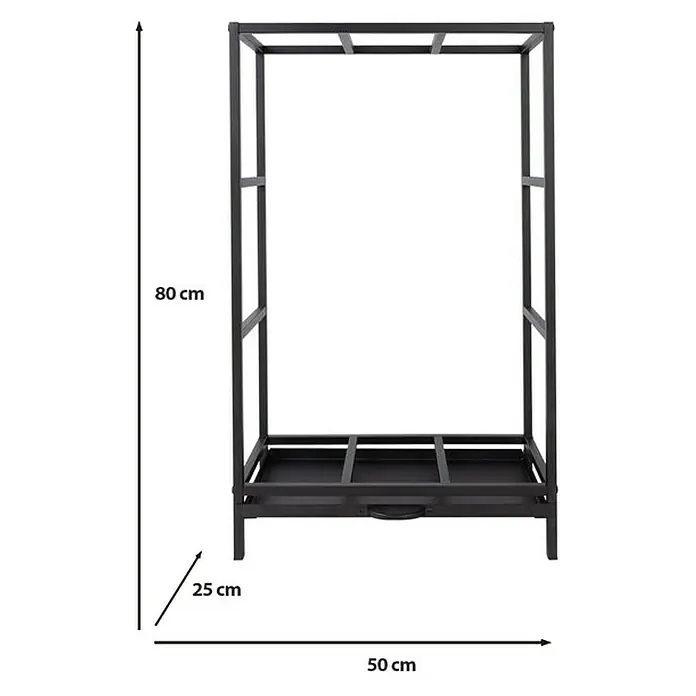 Floordirekt Kaminholzregal Chios Schwarz 50 x 25 x 80 cm - Metall, Schwarz - Bild eines stilvollen schwarzen Kleiderständers mit praktischen Abmessungen, die Funktionalität und Design vereinen.