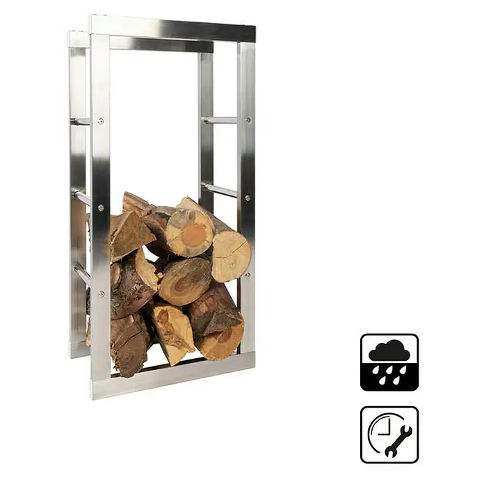 Floordirekt Kaminholzregal Chios Silber 40 x 25 x 80 cm - Metall, Silber - Brennholzregal aus Stahl, ideal zur Lagerung von Holzscheiten. Robust und wetterfest, bietet es eine praktische Lösung für den Außenbereich.
