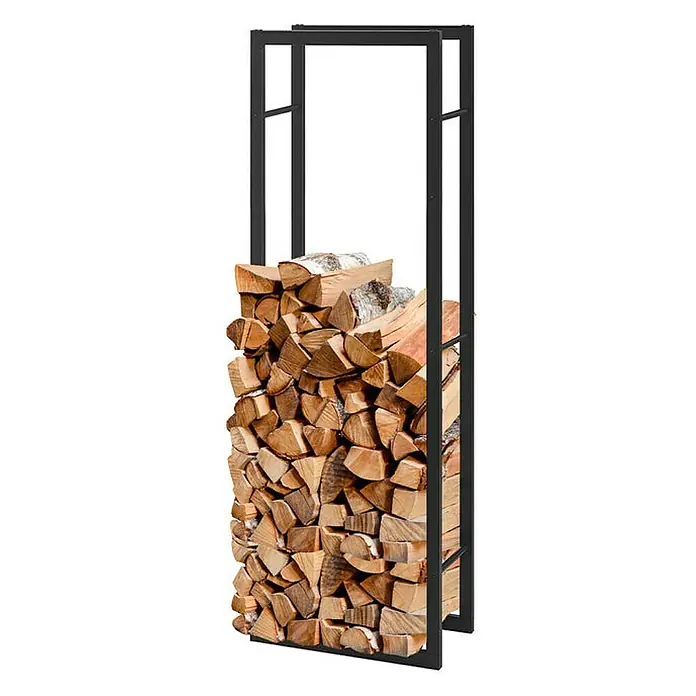 Floordirekt Kaminholzregal Kreta 100 x 25 x 100 cm - Metall, Schwarz - Ein gefülltes Kaminholzregal aus Metall. Das Holzregal ist schwarz und gefüllt mit Holzscheiten. Eine praktische Lösung für die Lagerung von Brennholz.