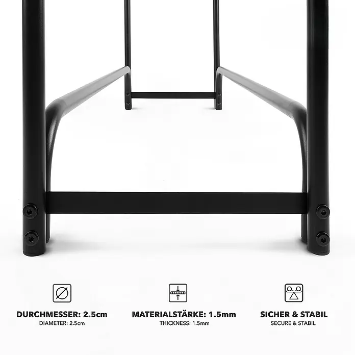 Floordirekt Kaminholzregal Patmos Groß 36 x 232 x 114 cm - Metall, Schwarz - Detailaufnahme des schwarzen Metallgestells eines Produkts mit Angaben zu Durchmesser und Materialstärke.