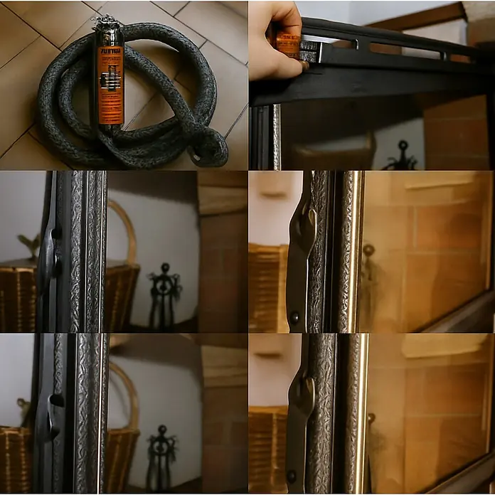 Junta refractaria + Pegamento - Ø x L: 4 mm x 2,5 m - Material de sellado y detalles de la chimenea. Enfoque en los detalles de sellado y elementos de diseño.