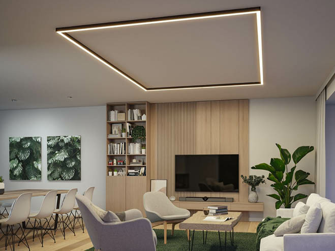 PAULMANN Linion Lichtsystem als Quadrat an der Decke im Wohnzimmer