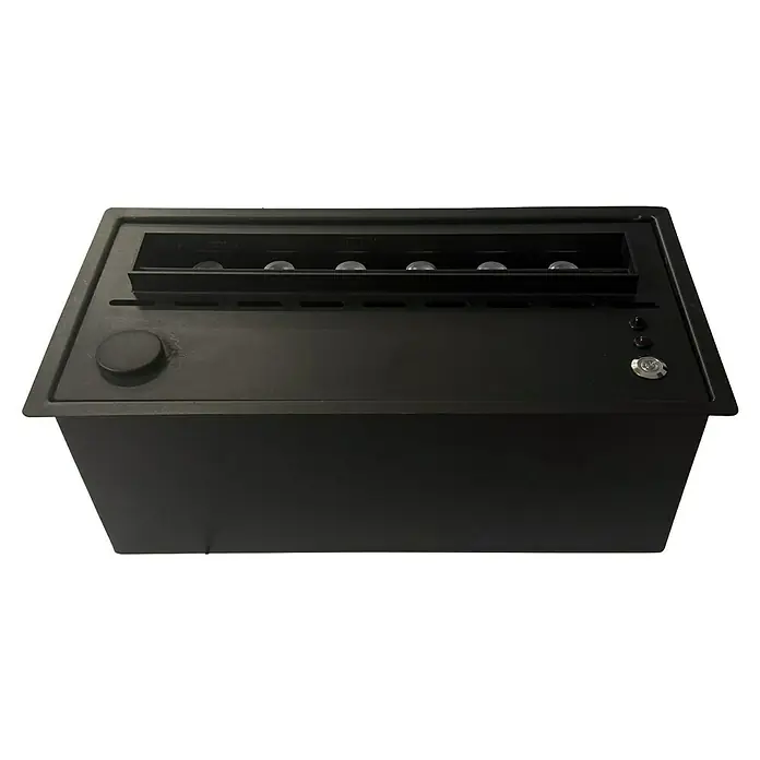 Purline Chimenea eléctrica Firecool B - Negro, 60 W, 18 x 35 x 14,6 cm - Primer plano de una combinación de acuario biOrb HALO 30 negro, que promete un diseño moderno y un ambiente relajante.