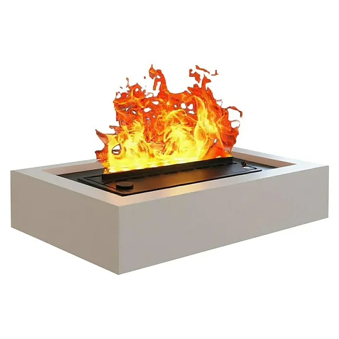 Purline Chimenea eléctrica Firecool Table W - Blanco, 60 W, 26 x 51 x 15 cm - Chimenea moderna de bioetanol con fuego real. El diseño elegante se adapta perfectamente a cualquier habitación.
