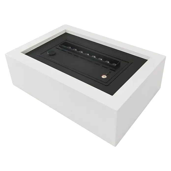 Purline Chimenea eléctrica Firecool Table W - Blanco, 60 W, 26 x 51 x 15 cm - Elegante chimenea de mesa moderna con marco blanco y quemador negro para uso interior. Proporciona un ambiente acogedor.