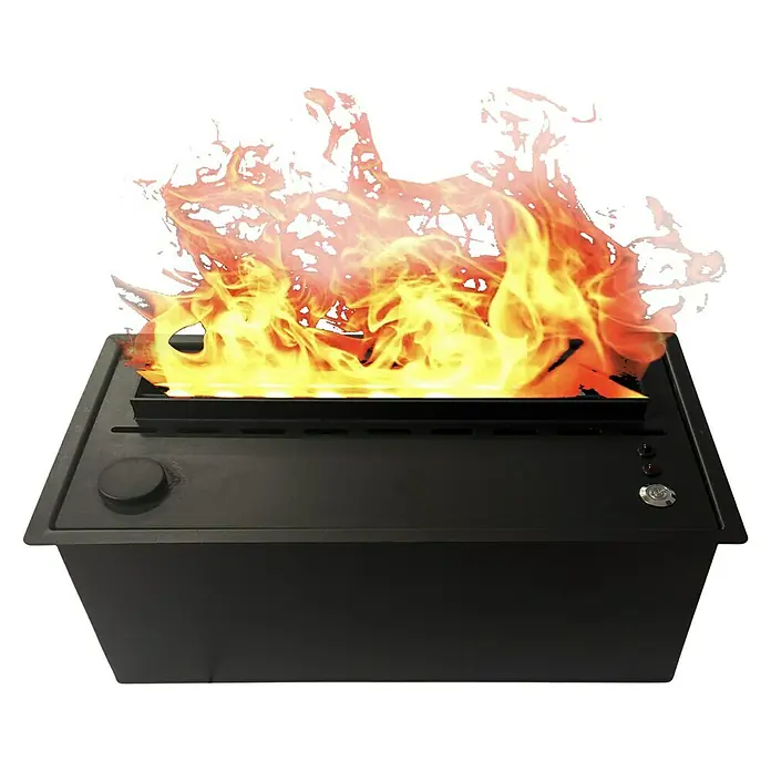 Purline Chimenea eléctrica Firecool Compact - Negro, 60 W, 36 x 53,5 x 16 cm - Imagen de una chimenea de bioetanol con llamas realistas, perfecta para noches acogedoras. La chimenea tiene un diseño elegante y es fácil de usar.