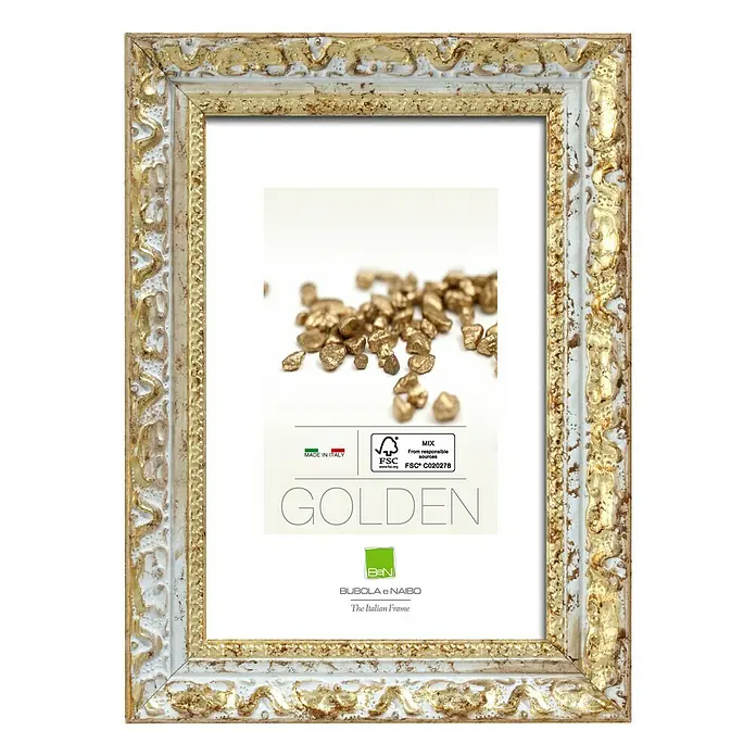 Marco de fotos 5170 - 20 x 30 cm, Blanco/Dorado, Vidrio, An x Al: 20 x 30 cm - Un marco de fotos decorativo en blanco y oro. Hecho a mano en Italia con material certificado FSC y un toque de elegancia italiana.
