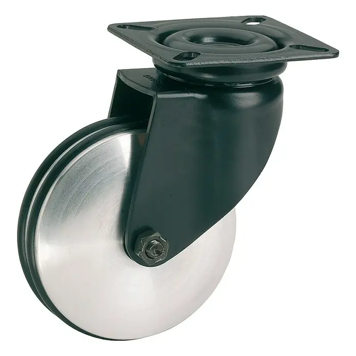Dörner & Helmer Design-Lenkrolle - Durchmesser Rollen: 50 mm, Traglast: 50 kg, Gleitlager, Mit Platte - Schwenkrolle mit Metallrad und schwarzer Halterung für vielfältige Einsatzmöglichkeiten in Industrie und Handwerk. Robuste Ausführung.