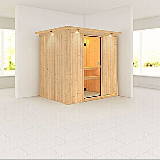 Karibu Elementsauna Fanja (Ohne Ofen, Mit Dachkranz und Beleuchtung, L x B x H: 210 x 165 x 192 cm)