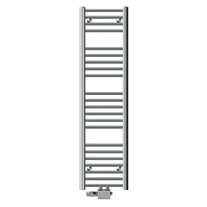 LuxeBath Badheizkörper Handtuchwärmer Mittelanschluss gerade mit Universal Thermostatventil - B x H: 30 x 140 cm, Chrom - Handtuchwärmer aus Chrom mit mehreren horizontalen Stangen und einer Steuerung am unteren Ende für ein warmes und luxuriöses Badeerlebnis.