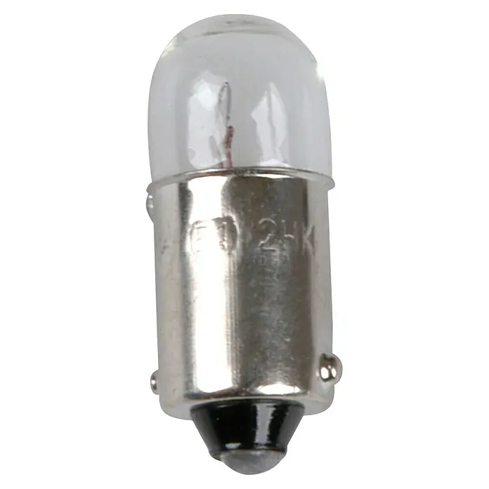 UniTEC Standlicht-Leuchte - T4W, 2 Stk. - Nahaufnahme einer klaren Glühbirne mit Metallsockel und sichtbarem Glühfaden, ideal für diverse Beleuchtungsanwendungen.