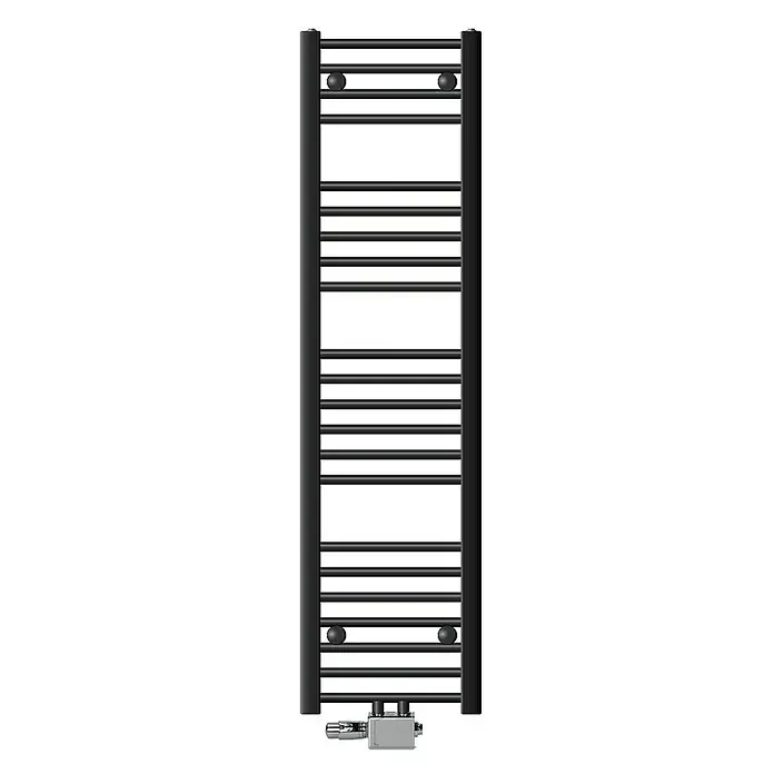 LuxeBath Badheizkörper Handtuchwärmer Mittelanschluss gerade mit Universal Thermostatventil - B x H: 30 x 140 cm, Anthrazit - Schwarzer Handtuchwärmer mit horizontalen Stangen. Das Heizgerät ist eine stilvolle Ergänzung für jedes Badezimmer.