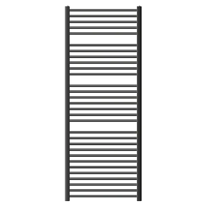 LuxeBath Badheizkörper Design Handtuchheizkörper Handtuchwärmer Seitenanschluss gerade 950 W - B x H: 75 x 180 cm, Anthrazit - Ein moderner, schwarzer Handtuchwärmer mit vielen horizontalen Stangen, ideal für jedes Badezimmer.