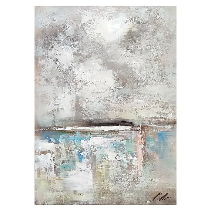 Cuadro pintado a mano Abstracto Agua - Abstracto, An x Al: 50 x 70 cm - Pintura abstracta con tonos azules y grises, transmitiendo una sensación de calma y contemplación, ideal para interiores modernos.