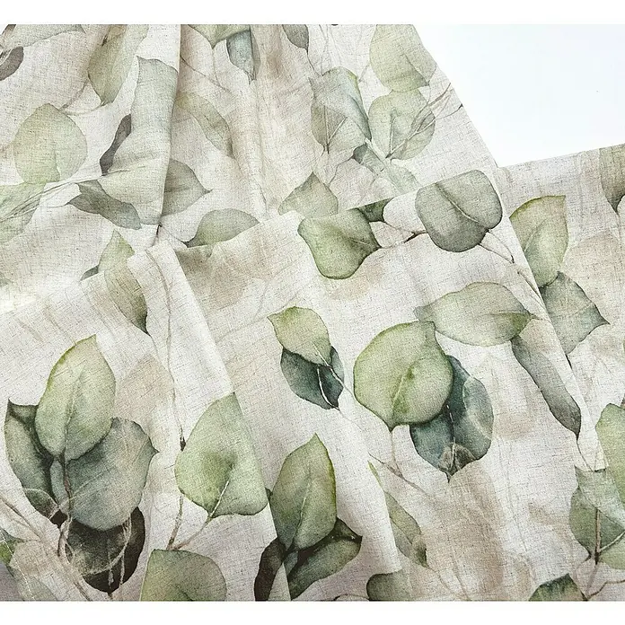 Visillo para ventana Saky Hojas - An x Al: 140 x 280 cm, 80% poliéster / 20% lino, Verde - Tela con estampado de eucalipto.