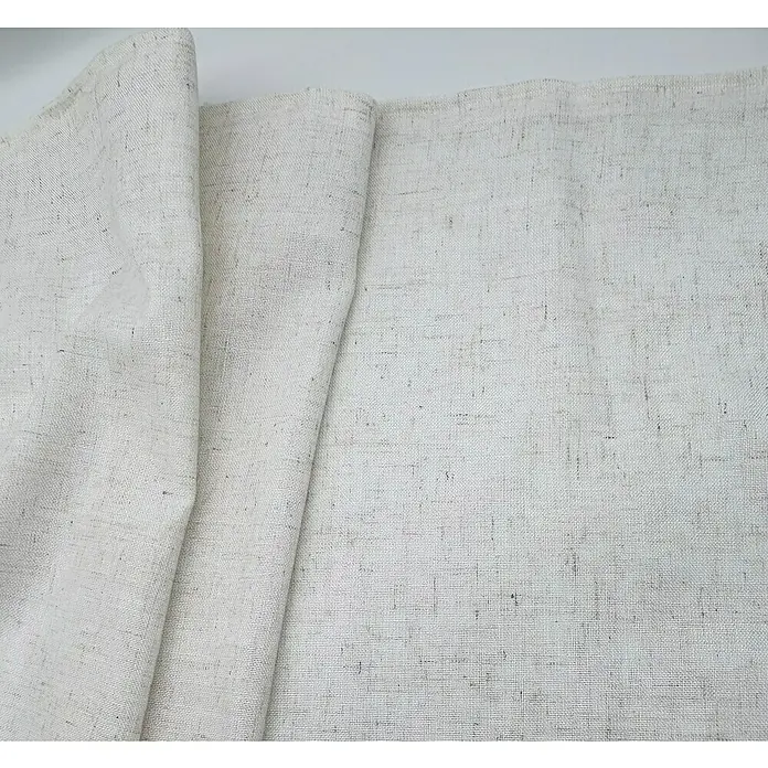 Visillo para ventana Cinta Multifunción Boga - An x Al: 200 x 280 cm, 90% poliéster / 10% lino, Lino - Primer plano de tela de lino texturizada y plegada en un tono natural claro, ideal para ropa o decoración del hogar.