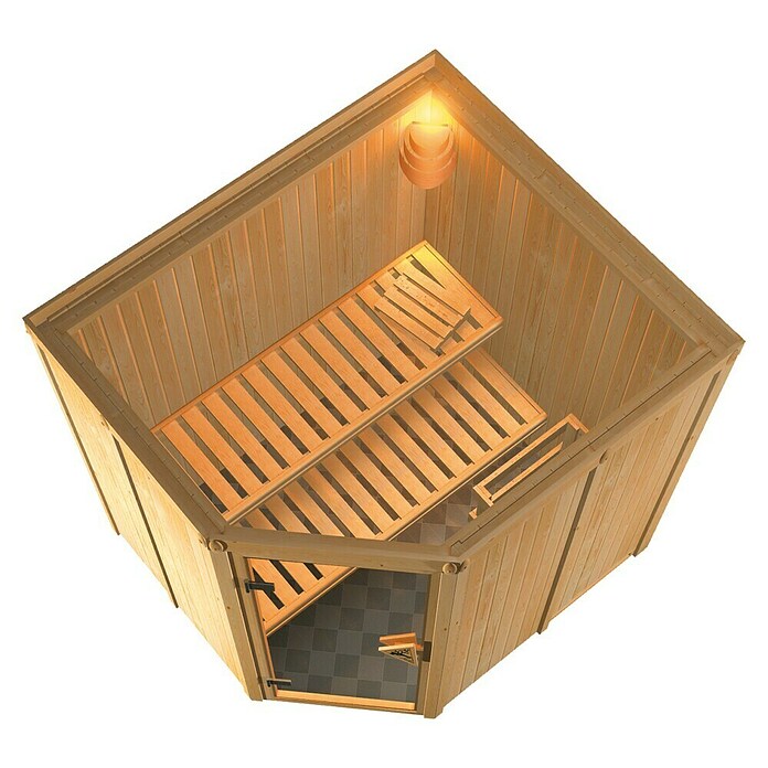 Karibu Systemsauna (Ohne Ofen, Ohne Dachkranz, Ganzglas Bronze, 170 x 196 x 198 cm)