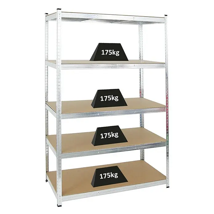 Proregal Schwerlastregal Ragnar - Traglast pro Boden: 175 kg, Anzahl Böden: 5 Stk., Stecken - Schwerlastregal mit vier Ablagen, jeweils mit 175kg belastet, ideal für Garage oder Lager. Stabiles Metallregal zur optimalen Nutzung des Stauraums.