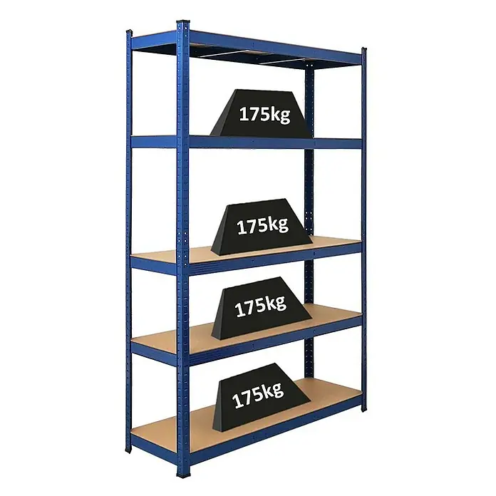 Proregal Schwerlastregal Ragnar - H x B x T: 180 x 120 x 40 cm, Traglast pro Boden: 175 kg, Anzahl Böden: 5 Stk., Stecken - Schwerlastregal mit vier Ebenen, jede mit Gewichten von 175 kg belastet, ideal für Lagerung und Organisation.