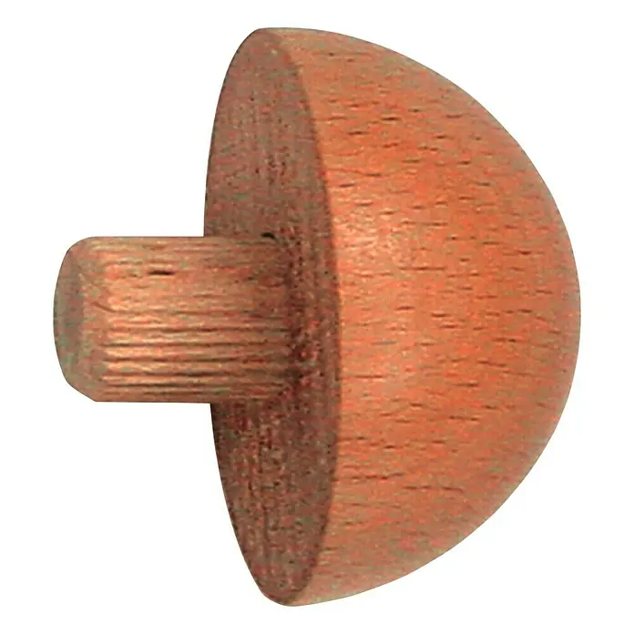 Treba Frewa Endkappe B64 - Buche, Geeignet für: Holzhandlauf Ø 42 mm, 2 Stk. - Nahaufnahme eines hölzernen Möbelknopfs mit Dübel, ideal für DIY-Projekte und zur Restaurierung von Möbeln.