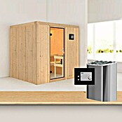 Karibu Daria (Mit Plug & Play Ofen 3,6 kW inkl. Steuerung Modern, Ohne Dachkranz, 170 x 196 x 198 cm)