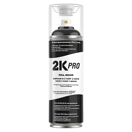 2K Pro  Farbspray 2 Komponenten Sprühfarbe 400ml Schwarz Matt