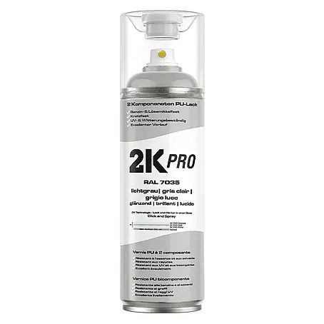 2K Pro  Farbspray 2 Komponenten Sprühfarbe 400ml RAL7035 Lichtgrau Glanz