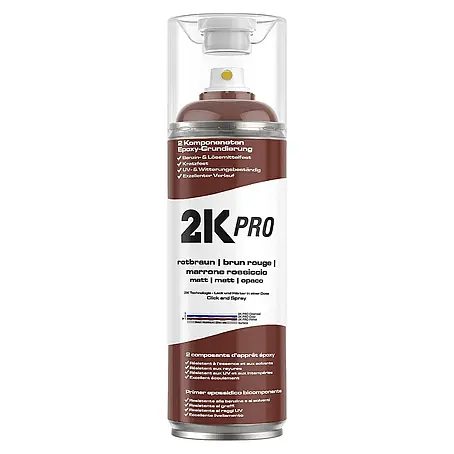 2K Pro  Farbspray 2 Komponenten Sprühfarbe 400ml Epoxy Grundierung Rotbraun Matt