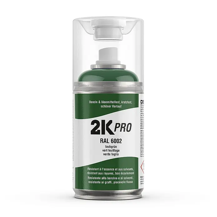 2K Pro Farbspray 2 Komponenten Sprühfarbe 250ml RAL6002 Laubgrün Glanz - RAL6002 - Laubgrün Glanz, Sprühdose - Dose 2K Pro Lack in Laubgrün RAL 6002, benzin- und lösemittelfest, kratzfest und mit schönem Verlauf für perfekte Ergebnisse.