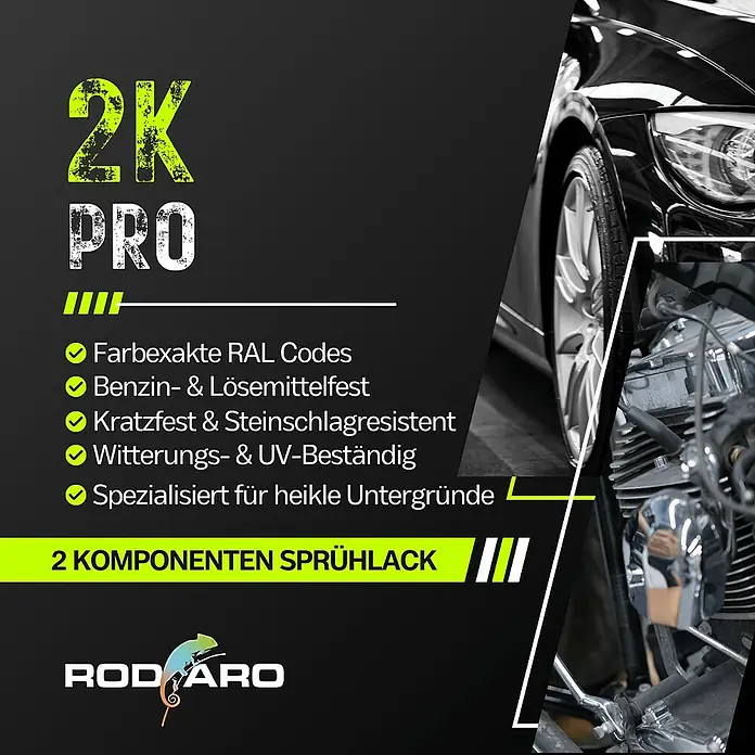 2K Pro Farbspray 2 Komponenten Sprühfarbe 250ml RAL7021 Chassisgrau Glanz - RAL7021 - Chassisgrau Glanz, Sprühdose - Produktbild von 2K Pro Lack, einem 2-Komponenten-Sprühlack, der farbgenaue RAL-Codes bietet und kratzfest sowie wetter- und UV-beständig ist.