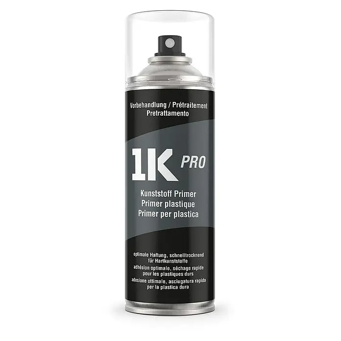 1K Pro Farbspray Spraydose 400ml Kunststoff-Haftgrundierung transparent - Kunststoff-Haftgrundierung transparent, Sprühdose - Dose mit 1K-Pro-Kunststoffprimer für die Vorbehandlung von harten Kunststoffen für optimale Haftung und schnelles Trocknen.