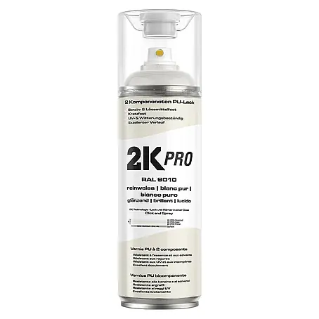 2K Pro  Farbspray 2 Komponenten Sprühfarbe 400ml RAL9010 Reinweiss Glanz