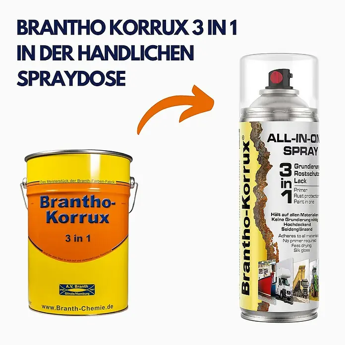 Brantho Korrux Farbspray 3 in 1 Rostschutzlack - All-in-One 400ml RAL9001 - Cremeweiss - RAL9001 - Cremeweiss, Sprühdose - Brantho-Korrux 3 in 1: Rostschutzgrundierung und Lack in einer handlichen Spraydose, ideal für schnelle und effektive Anwendungen.