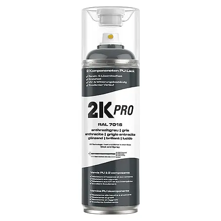 2K Pro  Farbspray 2 Komponenten Sprühfarbe 400ml RAL7016 Anthrazit Glanz
