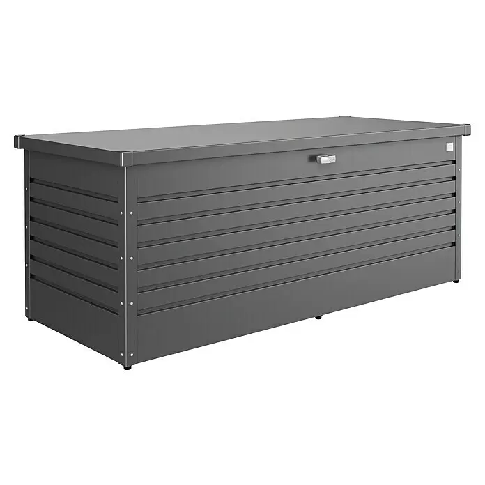 Biohort FreizeitBox Gartenbox FreizeitBox 180 - L x B x H: 181 x 79 x 71 cm, Dunkelgrau Metallic, Stahl - Diagonale Ansicht
